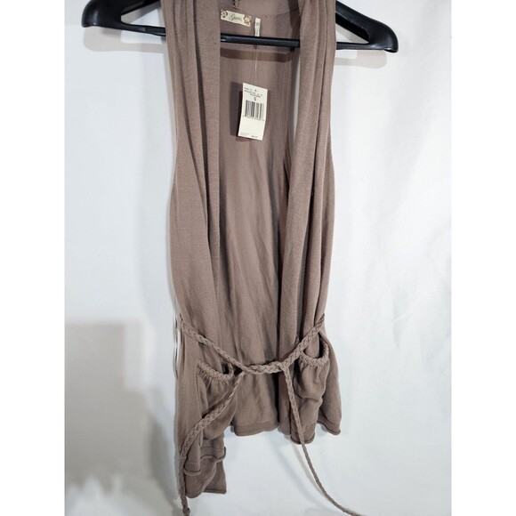 Guess Jeans Sweater Women's Cardigan Tunic S Cotton Beige Pockets Palm Bark NWT - Picture 2 of 7